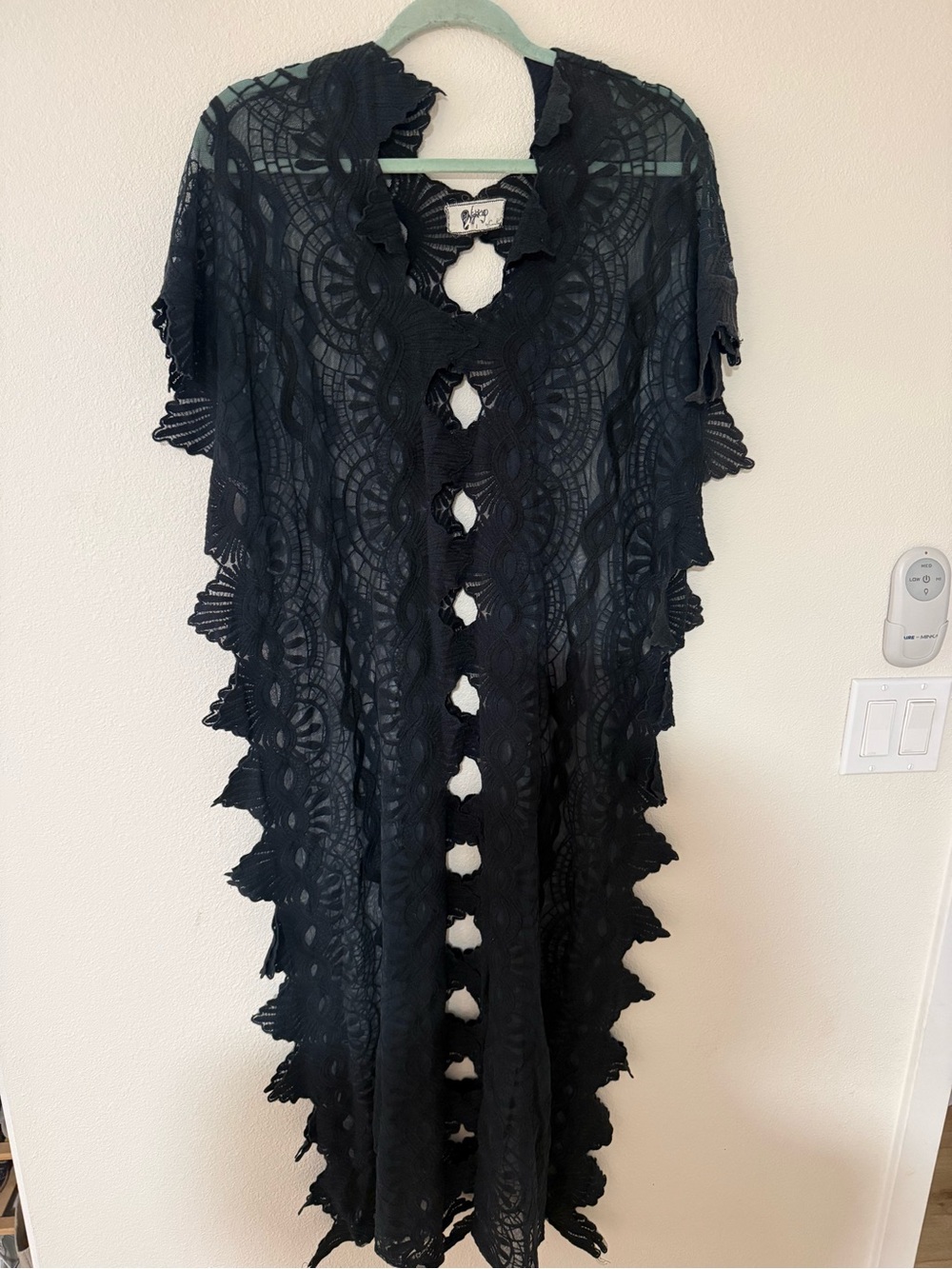 Nightcap Clothing- Black Crochet Lace Duster Caftan